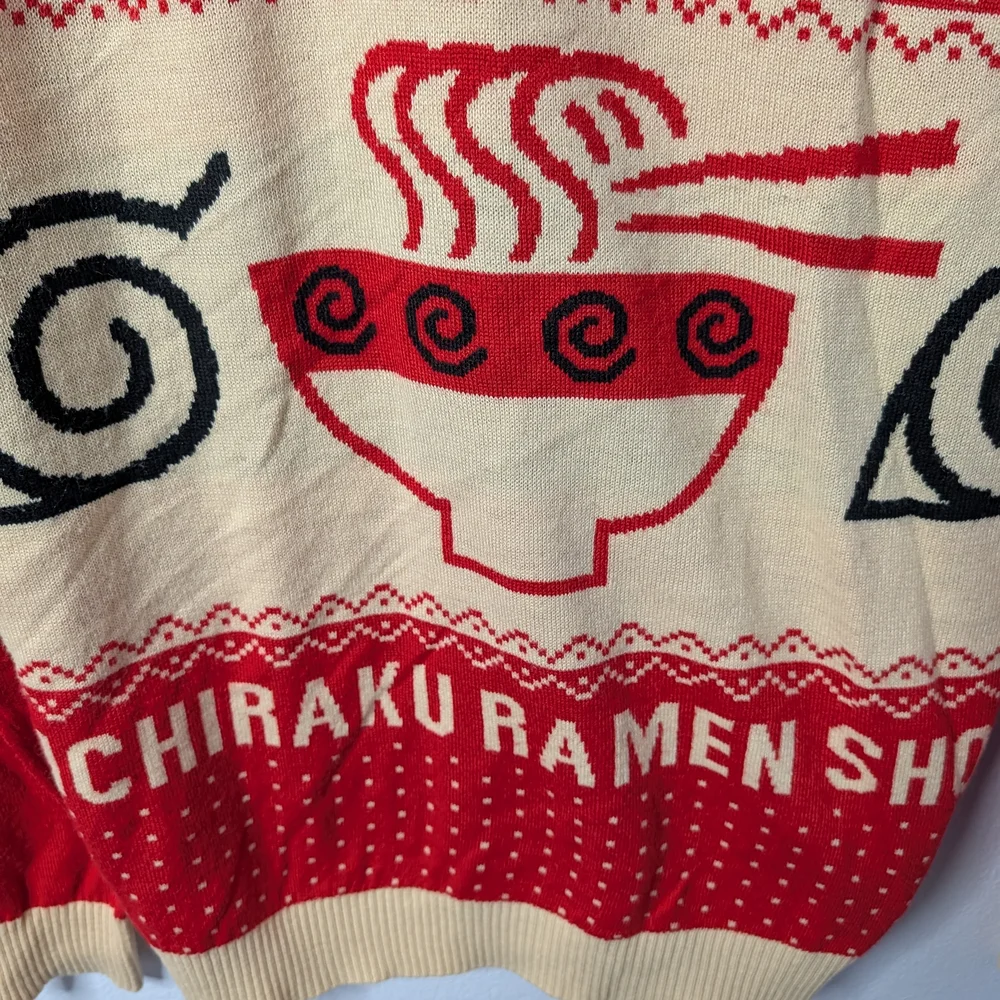 Naruto Shippuden Ichiraku Ramen Sweater | Size‎ Small | Red & Cream Knit